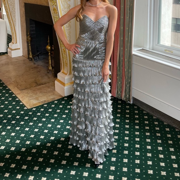 Zac Posen Silver Ruffle Gown 2 - Picture 3 of 4